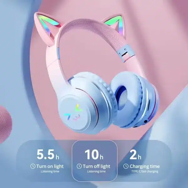 GRB Glow Earphones Wireless Earbuds 5.3 Cat Ear Bluetooth Sports Headphones Blutooth Mp3 Players Microphone Sale Headset Gamer - Image 3