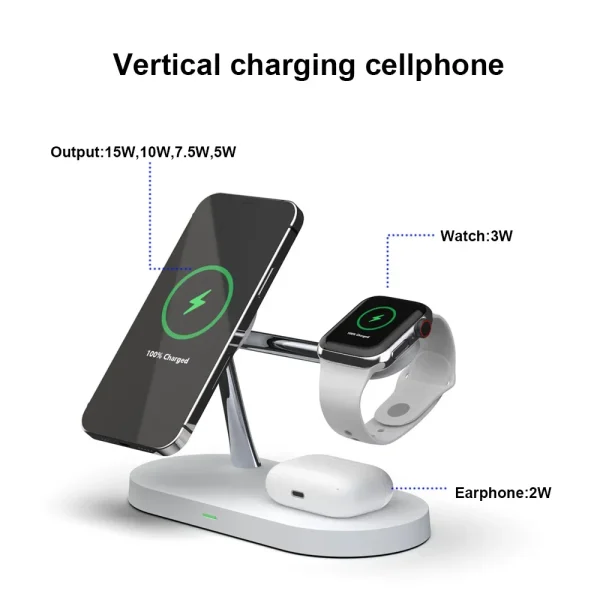 3 in 1 Wireless Charger Stand Magnetic For iPhone 12 13 14 15 Fast Charging Station for Apple Watch 9 8 7 6 5 Airpods 2 3 Pro - Image 5