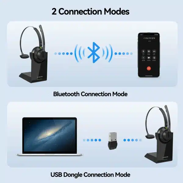 AUSDOM A2302 Trucker Bluetooth 5.1 AI Noise Cancelling Mics Wireless Headset With Charger Stand 50h Headphones For Call Center - Image 3