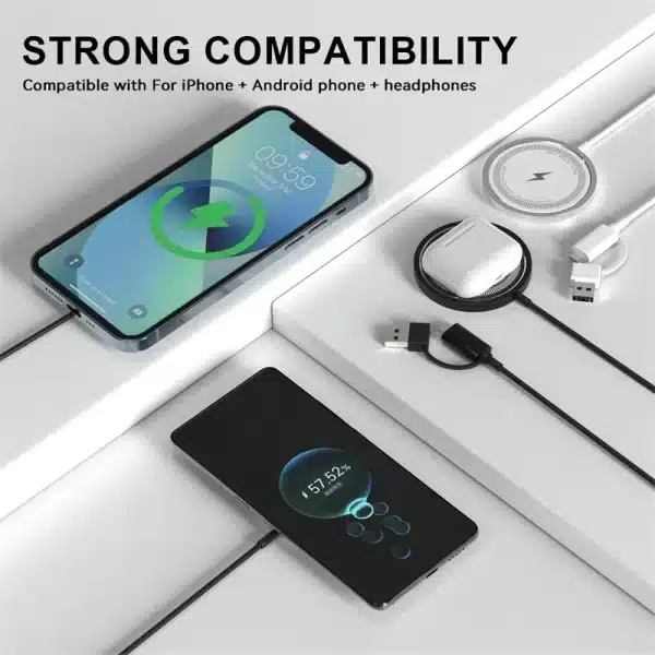 VIKEFON Magnetic Wireless Charger Fast Wireless Charging Pad Stand for iPhone 15 14 13 12 Pro Max Mini Type C Phone Charger - Image 4