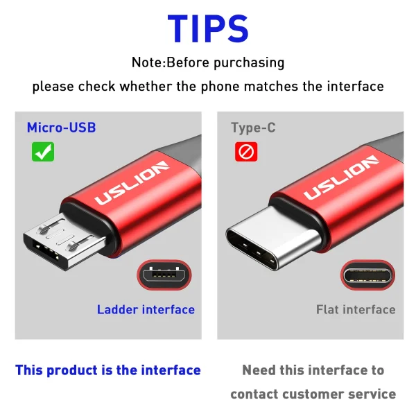 USLION 3A Micro USB Cable Fast Charge USB Data Cable Cord for Samsung S6 Xiaomi Redmi Android Micro usb Cable Mobile Phone Red - Image 5