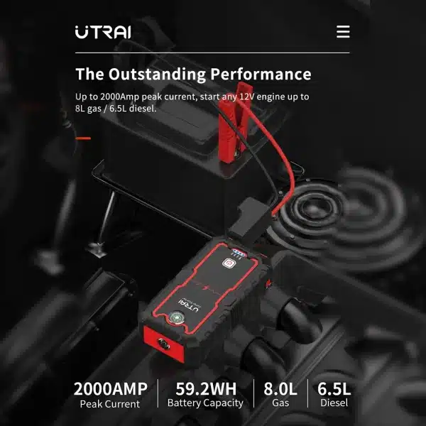 UTRAI Jump Starter Power Bank 2000A /1000A Portable Car Battery Starter For 12V Car Emergency Booster Starter Starting Device - Image 2