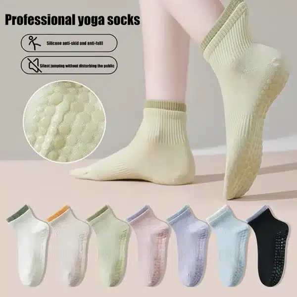 Yoga Pilates Trampoline Women Socks Adult Silicone Anti-Slip Grip Cotton Socks Floor Foot Massage Ankle Socks Marathon Running