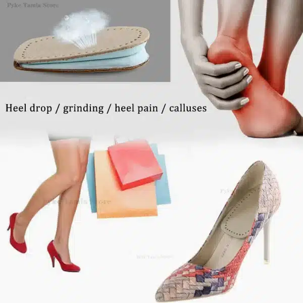 Latex Leather Heel Insoles Thicken Orthopedic Arch Support Shoes Pads Pain Relief Foot Massager Care Half Insert Increase Height - Image 4