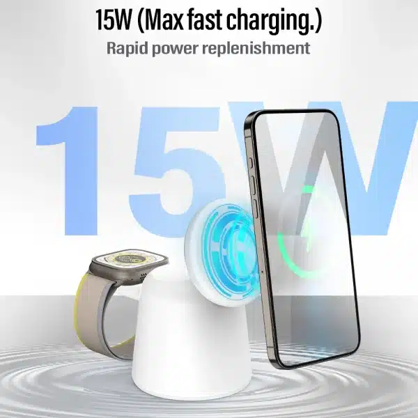 3 in 1 Magnetic Wireless Charger Stand Foldable for iPhone 15 14 13 12 Pro Max Airpods IWatch 9 8 7 6 Fast Charging Dock Station - Image 3