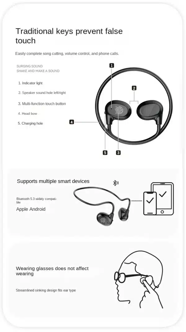 Xiaomi Bone Conduction Headphones Wireless Bluetooth 5.3 Waterproof Headset Stereo Over-Ear Sports Earphones Earbuds With Mic - Image 4