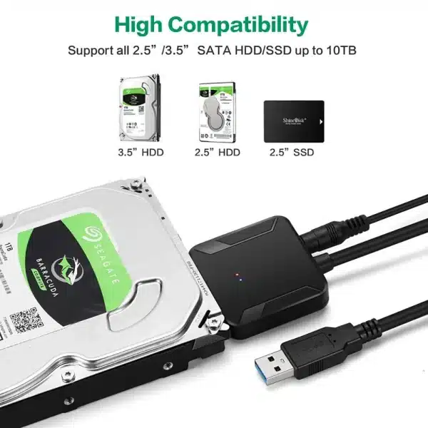 SATA to USB 3.0 Adapter Cable for 3.5/2.5 Inch SSD HDD SATA III Hard Drive Disk Converter Support UASP with 12V Power Adapter - Image 2