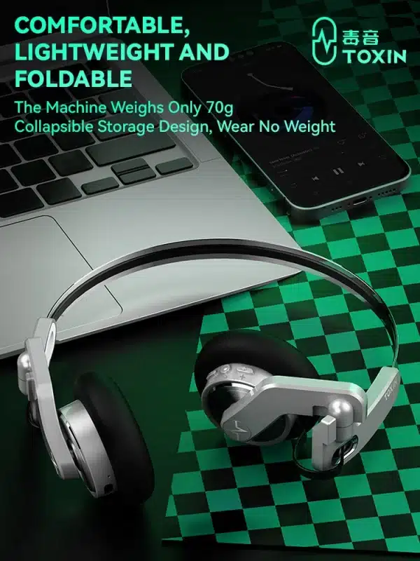 TOXIN Retro Style Headset Wireless Bluetooth 5.4 Headphones Headphone HIFI Wireless Noise Reduction Foldable Portable Gamer Gift - Image 3