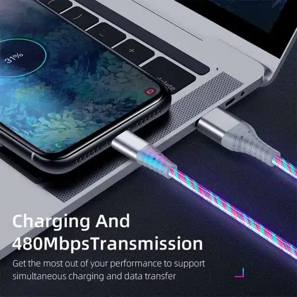 Flow Luminous USB Type C Cable 3A Fast Charging Data Cord for Samsung Xiaomi OPPO Huawei IPhone Charger Micro USB Wire LED Cable - Image 6