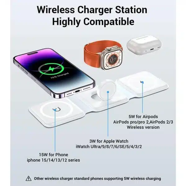 100W 3 in 1 Foldable Portable Wireless Charger Pad for iPhone 15 14 13 12 Pro Max Apple Watch AirPods Fast Charging Dock Station - Image 3