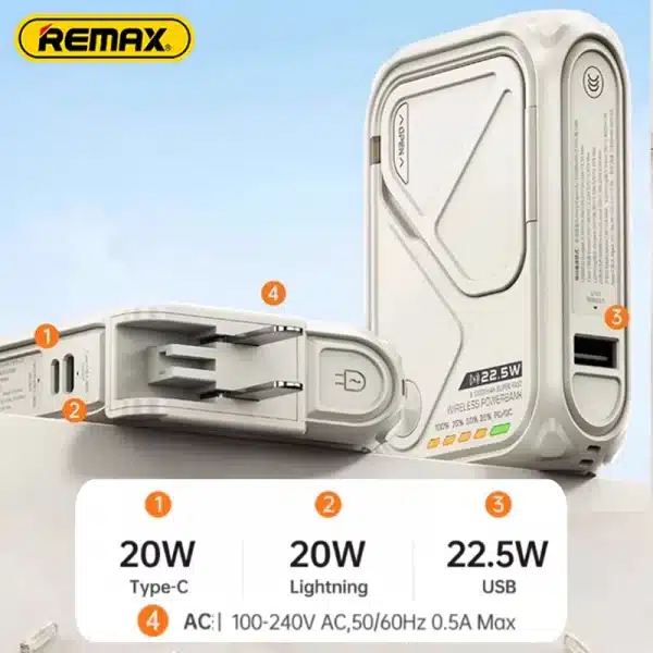 Remax 10000mAh Magnetic Magsafe Portable PowerBank Recyclable Battery 22.5w Fast Charge For iPh Xiaomi Huawei Oneplus With Cable - Image 3