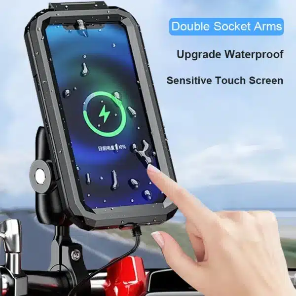 Waterproof Motorcycle Wireless Charger Phone Mount Qi/USB C 3.0 Cellphone Holder Charge Handlebar Phone Mounts Double Socket Arm - Image 3