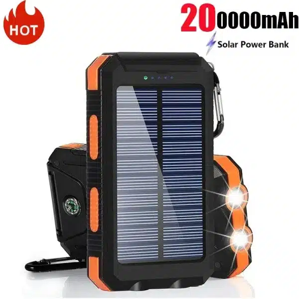 200000mAh Large Capacity Solar Power Bank Portable Outdoor Charger PowerBank External Waterproof Battery Charging with LED Light