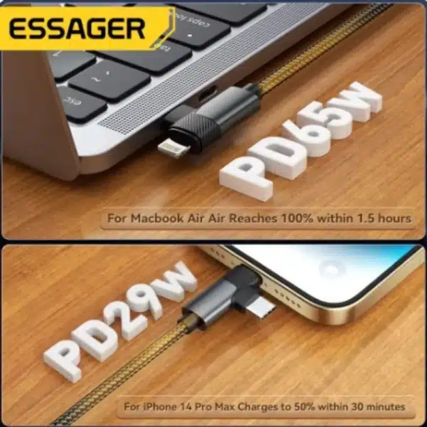 Essager 2 in 1 USB Type C Cable 65W PD Fast Charging Wire Type C To Lightning Cable For iPhone 15 16 Pro Max MacBook iPad Xiaomi - Image 3