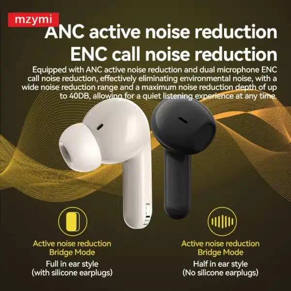 mzymi New H12 Pro Wireless Earphone Dual Earbuds Touch Screen Headset ANC+ENC Noise Cancelling Bluetooth Headphone For XIAOMI - Image 3