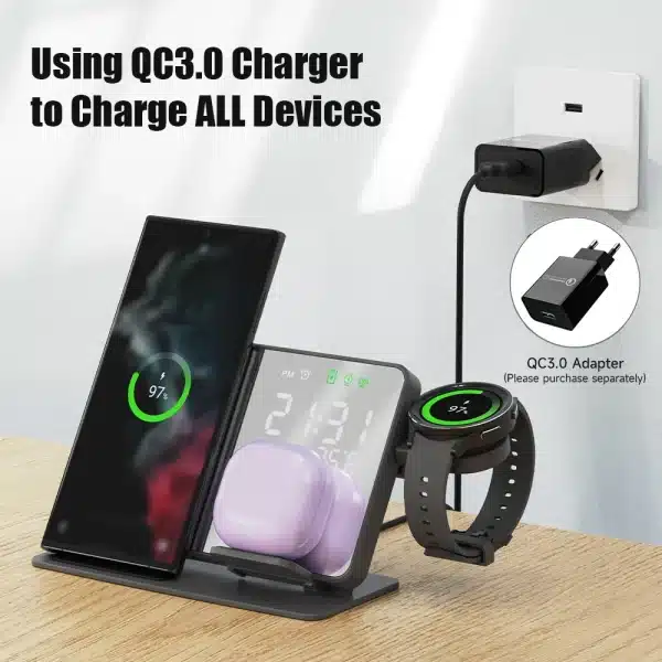 4 in 1 Wireless Charger for Samsung Galaxy S24 S23 Ultra Fast Charging Dock Station for Galaxy Watch 7 6 5 Buds LED Alarm Clock - Image 2