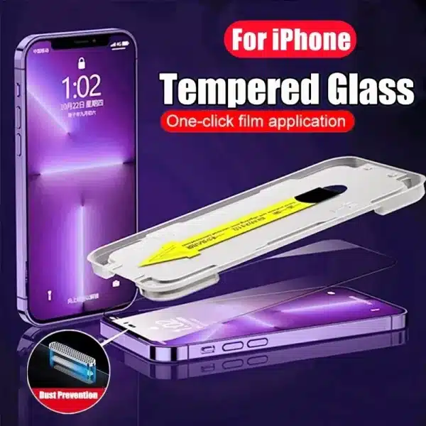 One-click Installation Full Cover Screen Protector For iPhone 13 11 12 15 16 14 Pro Max Mini X XR XS 7 8 Plus SE Tempered Glass - Image 2