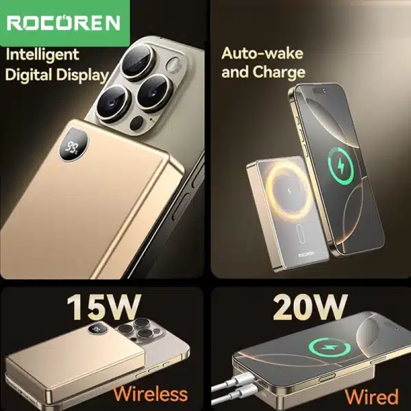 Rocoren 10000mAh Magnetic PowerBank Fast Charging 5000mAh Power Bank Portable Wireless Charger Battery For iPhone 16 15 Pro Max - Image 3