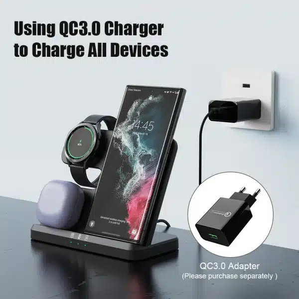 3 in 1 Wireless Charger Stand for Samsung Galaxy S24 S23 S22 Ultra 15W Qi Fast Charging Dock Station Watch 7 6 5 Holder Buds - Image 6