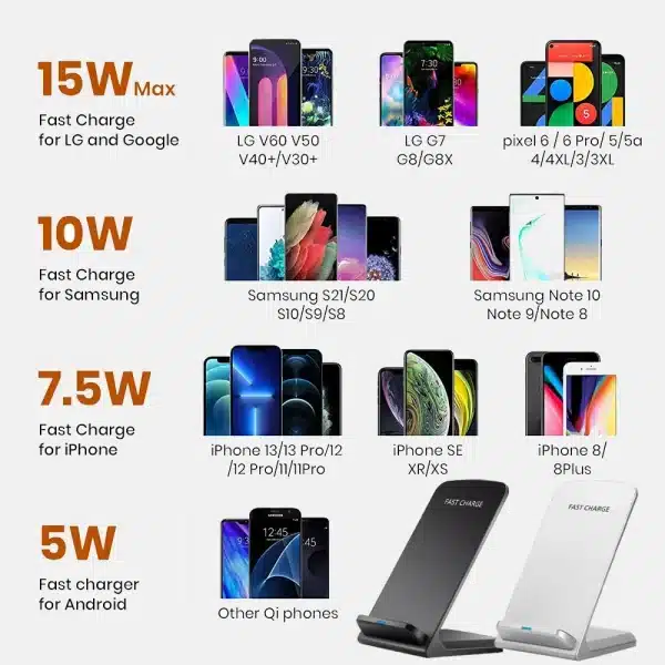 15W Wireless Charger Stand Pad For iPhone 15 14 13 12 11 Pro Max Samsung S24 Ultra Xiaomi Induction Fast Charging Dock Station - Image 6