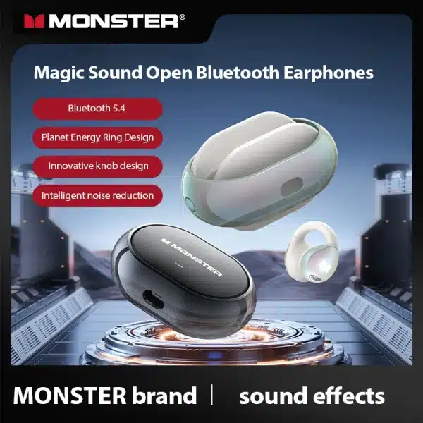 Monster AC600 Rotating Bluetooth Earphones Ear Clip Sports Wireless Headphones with Mic Waterproof Touch Control Earbuds - Image 3